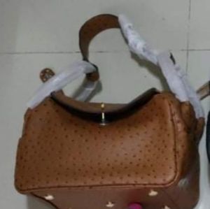 Brown lindy ostrich style bag